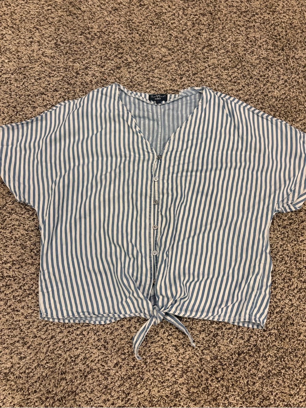 Velvet Heart Blue & White Striped Tie-Front Crop Top
